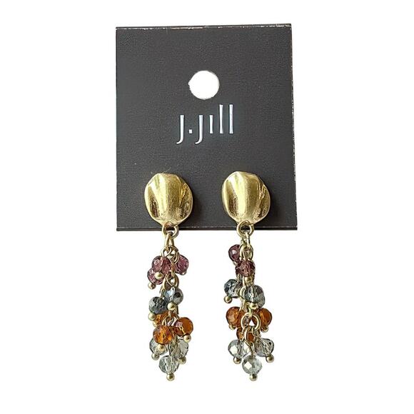 J.Jill Gold-Tone Dangle Earrings with Multicolor Crystal Cluster New on Card - Picture 1 of 3